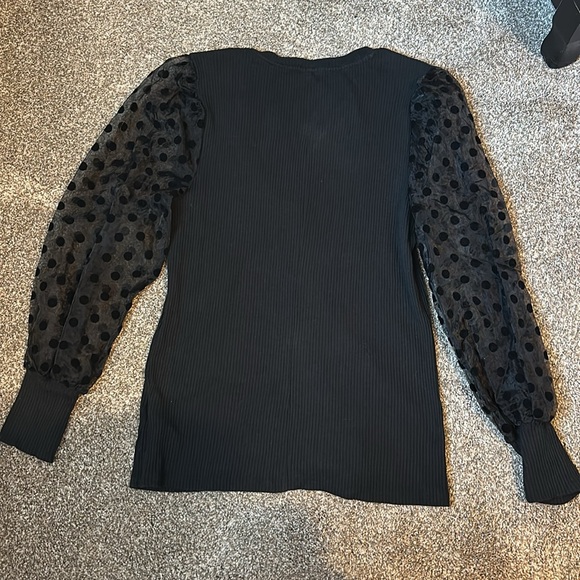 Who What Wear Black Top with Sheer Polka Dot Sleeves - Picture 4 of 4